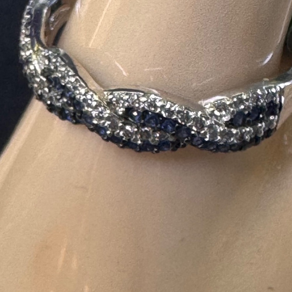 NWT‎ Braided Silver Tone Ring Blue & White Stones Size 10 Band Fashion Jewelry
